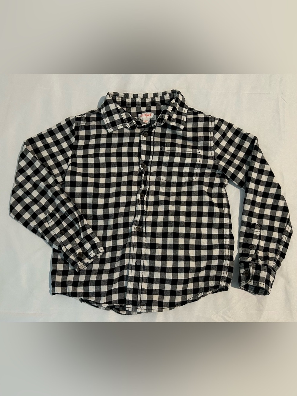Cat & Jack Kids Black & White Plaid Flannel Button Down Shirt - size 6/7